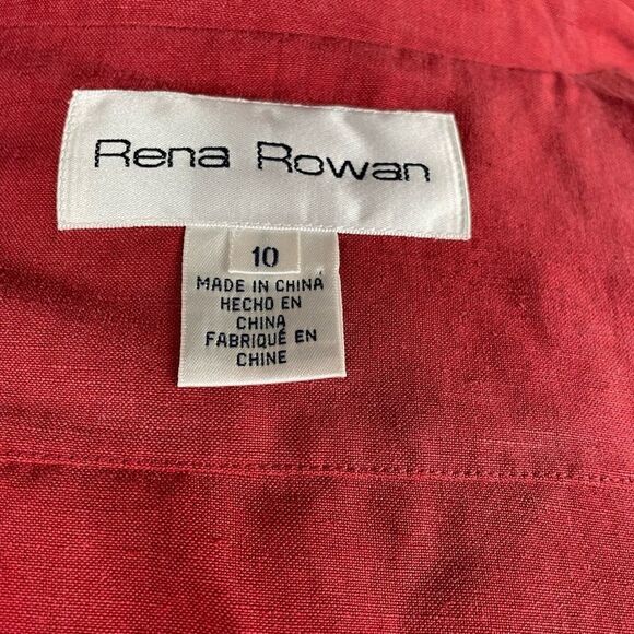 Pre-Owned Rena Rowan Womens Red Button Down Long Sleeve Silk Collard Jacket/Top - Picture 8 of 10